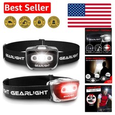 Super Bright 2-Pack Headlights - Weather Resistant LED Headlamps with Red Light