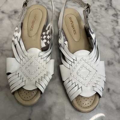 Softspots White Leather Strappy Sandals Braided Buckle Women's Size 9N