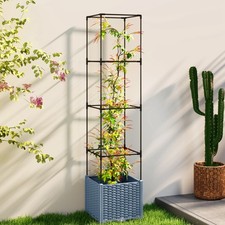 Raised Garden Bed with Trellis, Tomato Cage with Lockable Wheels, Self Watering