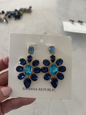 Banana Republic Blue Crystal Flower Drop Earrings