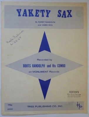 YAKETY SAX Sheet Music BOOTS RANDOLPH Benny Hill TV Theme 1963 PG w Alto Sax