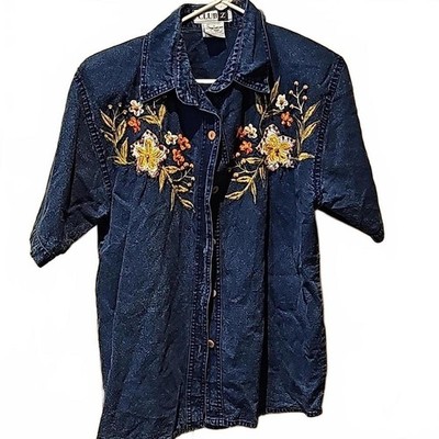 Club Z vintage embroidered/beaded denim shirt size M | eBay