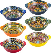 Ceramic Soup Bowls Set 14 oz Cereal Bowl Set of 6 Small Dessert Bowls W/ Handle