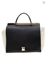 Furla Cortina Black & Nude Beige Colorblock Top Handle Gold Hardware READ