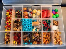 Wood Bead Asst Craft Beads Multiple Sizes Multi Color Includes Storage Bulk LOT