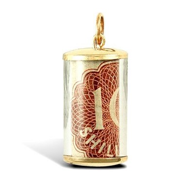 Anhänger 9 kt Gelbgold Zehn-Schilling-Note mit Kunststoffgehäuse