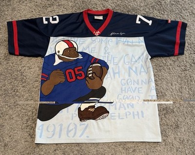 Platinum Fubu Football Jersey Fat Albert Men's XL Gray Blue V-neck Shirt Sewn