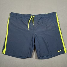 Nike Swim Trunks Mens 2XL Blue Yellow Mesh Lined Drawstring 8.5" Inseam Swoosh