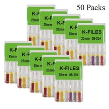 50 Packs Dental Endo Root Canal K-Files Hand Use Stainless Endodontic Files 25mm