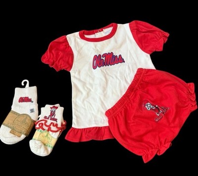 Girls 6-12m Baby OLE MISS Colonel Reb Rebels Bloomers Outfit Swing Top 4 Pc
