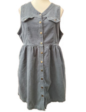 Vintage Size M/P EDDIE BAUER Blue Corduroy Dress Pockets Above Knee Sleeveless