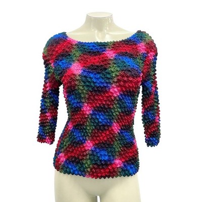 Wmns Y2k 90s Vintage PS-3983 PERISCOPE Colorful Textured Popcorn 3/4 Sleeve Top