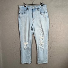 Levis 724 High Rise Straight Crop Light Wash Jeans Distressed Womens Size 30