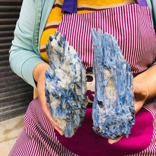 4.51lb 2pcs Natural Beautiful Blue Kyanite With Quartz Crystal Specimen Rough