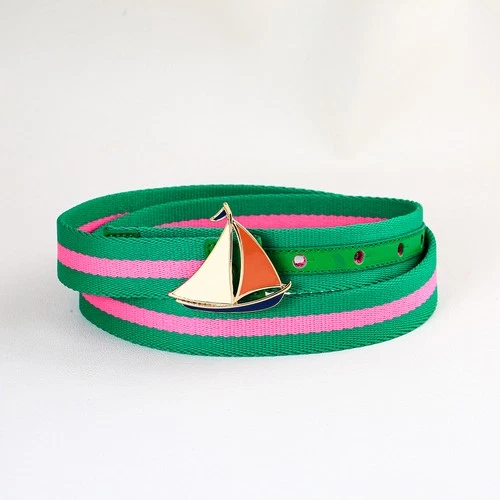 Adjustable Nylon Waist Belt for Women Color Enamel Sailboat Decor Buckle