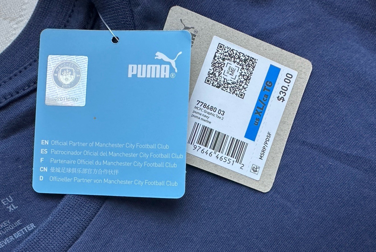 T shirt Puma Manchester City FC Champions 3 in una fila uomo XL nuova con etichetta 78680 03