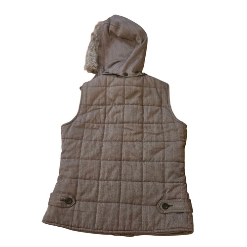 New York Classics Womens Herringbone Quilted Vest Faux Fur Hooded - Picture 5 of 6