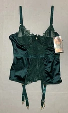 NWT Seven ‘Til Midnight Corset Plus Size Lace Satin Garter Bustier Green 1X/2X