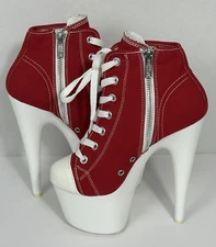 Pleaser Heels Closed Toe Sneaker Red Side Zip Adult Women Shoes Size 5