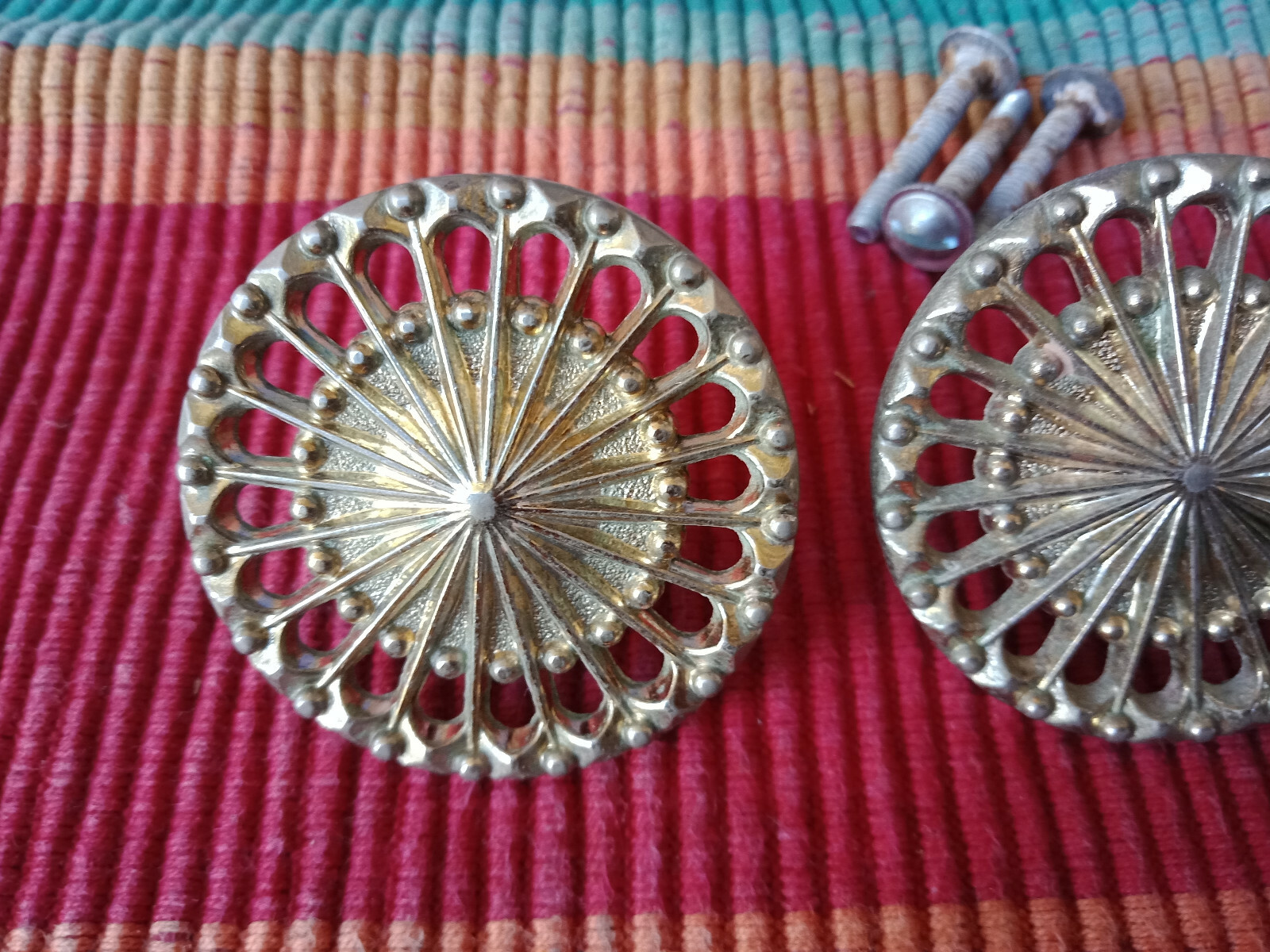 3 Authentic Eames Era/Retro gilded brass furniture handles eBay