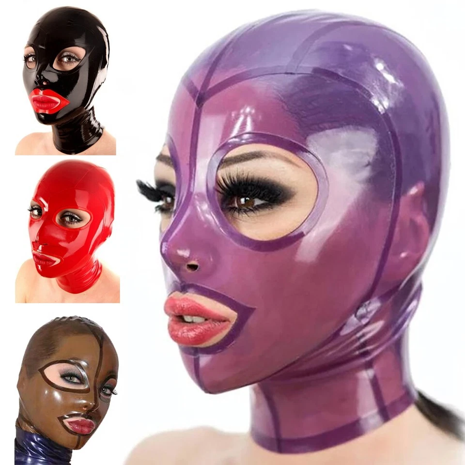 Latex Hood Rubber Mask Open Eyes Mouth w/Back Zip for Beautiful Girl  Club Wear - Image 2 of 4