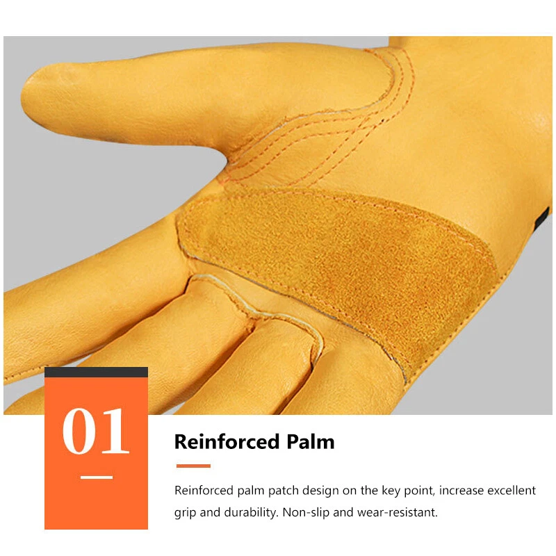 Guantes de trabajo de cuero de vaca con palma reforzada ajustable muñeca rigger guante Foto 4 de 4