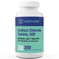 WELMATE Sodium Chloride 1g Electrolyte Salt Tablets | 300 Count Exp. Date 7/26