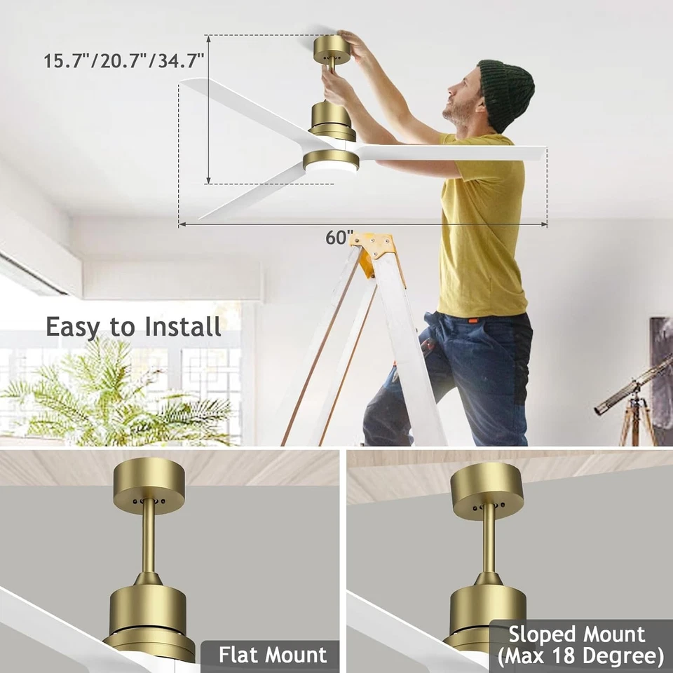 Ceiling Fans with Lights 60 inch White Outdoor Ceiling Fan with Dimmable LED Lig - Image 4 of 4