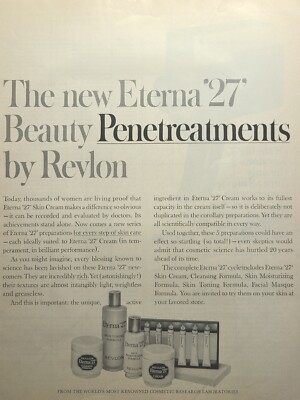 Revlon Eterna '27' Beauty Penetreatments Skin Moisturizer Vintage Print Ad 1965