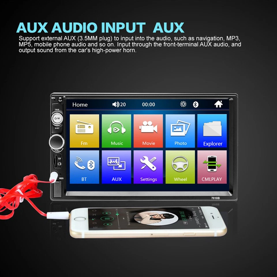 7010B 7" Autoradio Car Stereo Bluetooth Touch MP5 Player Touchscreen Doppel 2DIN - Bild 4 von 4