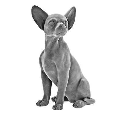 Figurine Ornement Chien Chihuahua Gris Velours Assis Résine - Photo 1/2