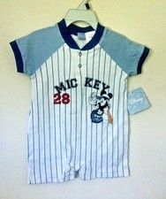 Vintage Rare Baby Boy Disney Mickey Mouse 1Pc Romper Striped Sz 6-9 Mths HTF