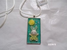 Easter Bunny Aqua and Yellow Pendant  341