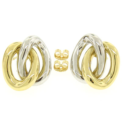 18K bicolor Gold stationäre doppelte ineinandergreifende ovale Knoten Ohrstecker 8,6 g