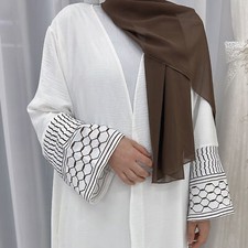 White Embroidery Open Kaftan Muslim Women Long Dress Abaya Evening Robe Party
