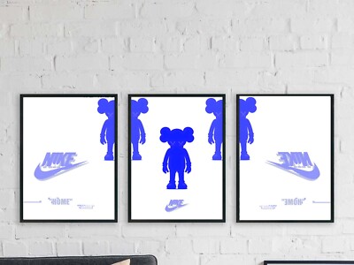 Kaws Nike Prints 3er Set Schlafzimmer Wohnzimmer Wandbild Grau Blau Dekor A2 A3 A4