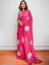 New Linen Cotton Sari With Unstitched Blouse Piece Party Wedding Wear For Women