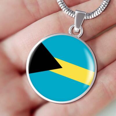 14k Yellow Gold Bahamas Flag Pendant Necklace - Enamel Flag Charm For Women (Pendant Only, No Chain)