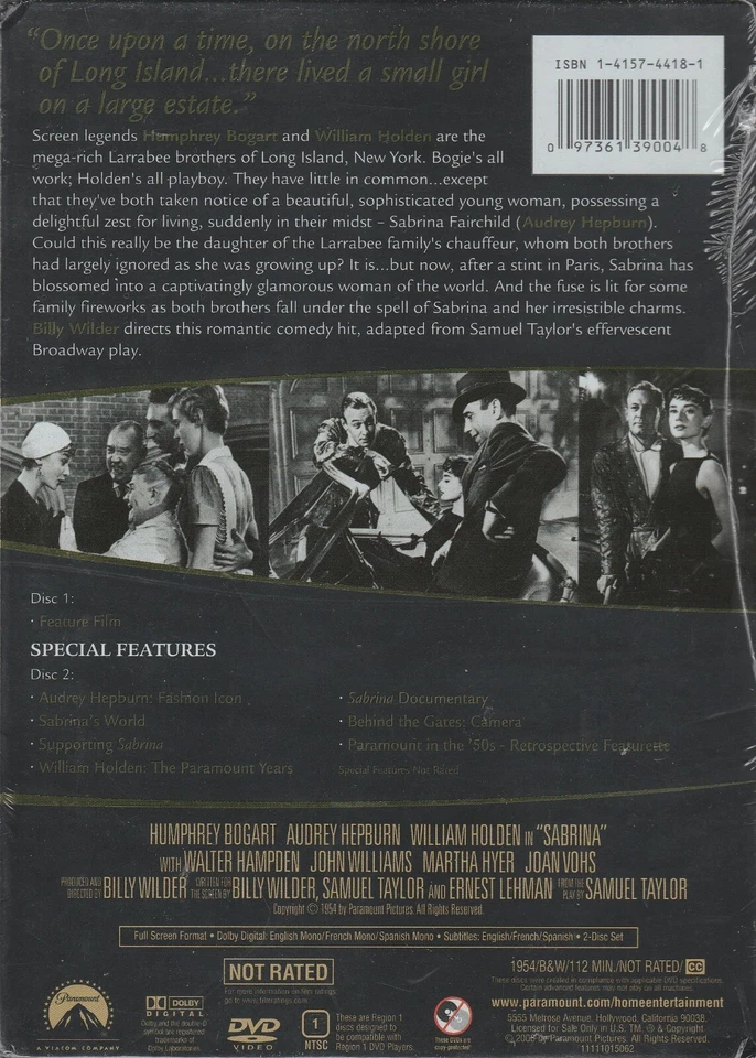 "SABRINA" FACTORY SEALED NEW 2DVD 1954, 2006 HUMPHREY BOGART/AUDREY HEPBURN - Image 2 of 2