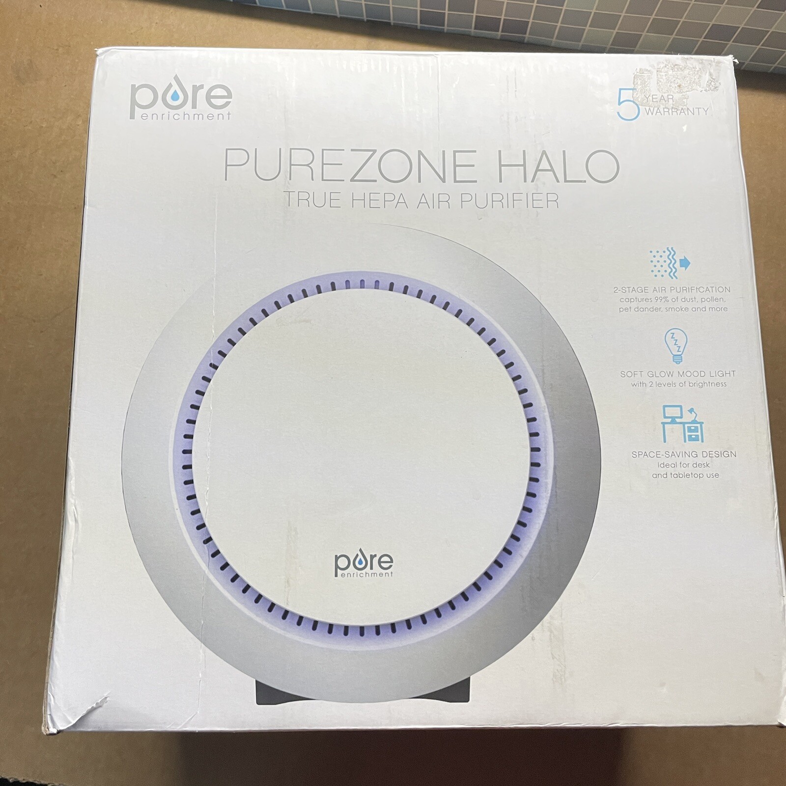 Pure Enrichment PureZone Halo 3 Fan Speed Air Purifier 2 In 1 True HEPA - NEW