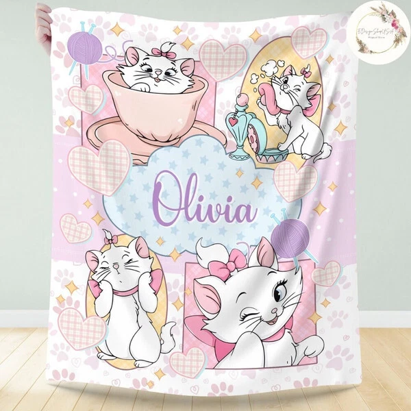 Personalized Disney The Aristocats Marie Blanket, Custom Name Cat Lover