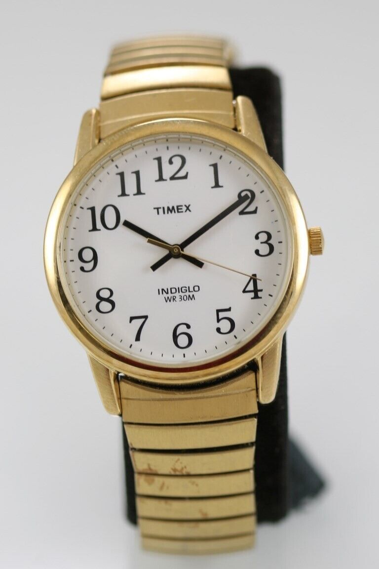 Timex Indiglo Watch Men Stretch Stainless Steel Gold WR Timex Indiglo Watch Men Stretch Stainless Steel Gold WR
