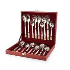RAGA 24 Karat Gold Plated 18 Pcs Cutlery Set with Leatherette Box Dinner Spoon