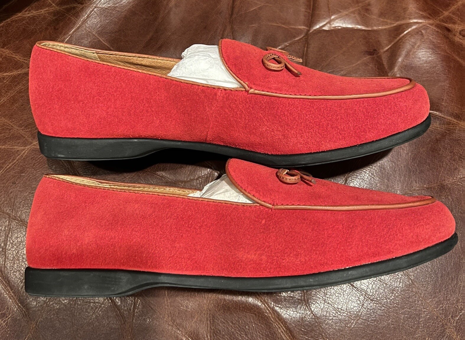 Womens Lands End Loafer Bow Driving Shoes 86155 Cardinal Red Sz 7.5