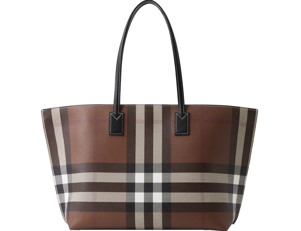 AUTH NWT BURBERRY Check Coated Canvas Large Tote Shopper In Dark