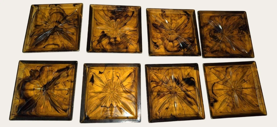 Vintage Amber Lucite Duracite Coasters Set Of 8 With Box Mcm - Image 2 of 4