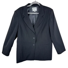 Collections For Le Suit Black Pinstriped Button Up Lined Collared Blazer Size 18