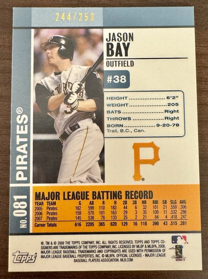 2008 Topps Co-Signers - Jason Bay, Freddy Sanchez #081 Silver Blue Parallel /250 - Image 2 of 2