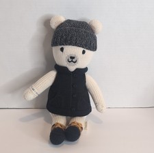 cuddle  kind Bear Handmade Knit Stuffed Animal Black Vest  Hat