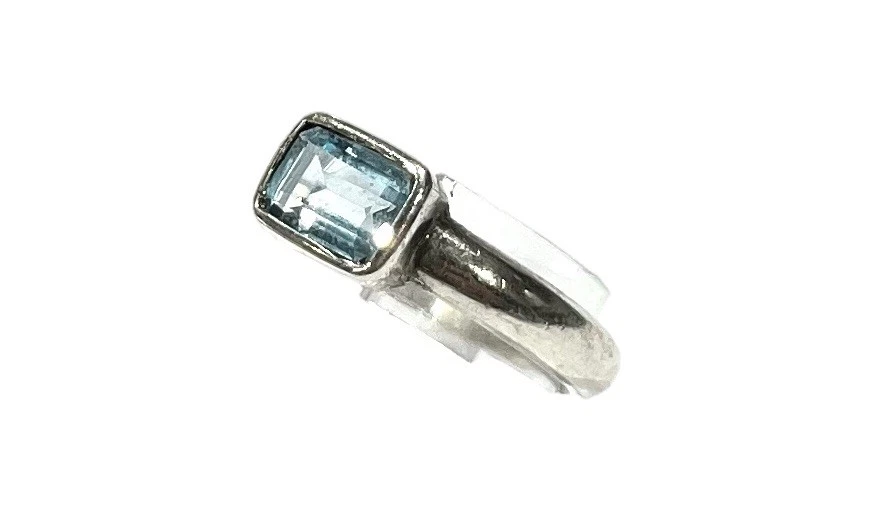 925/- Silber Ring, Aquamarin, Baguette Schliff, Gr. 54, Sterlingsilber - Bild 2 von 3